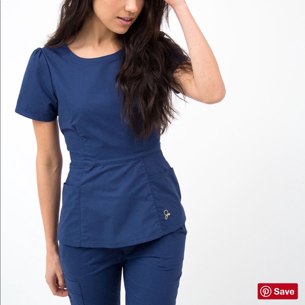 Jaanuu Peplum Scrub Top (XXS) in Navy